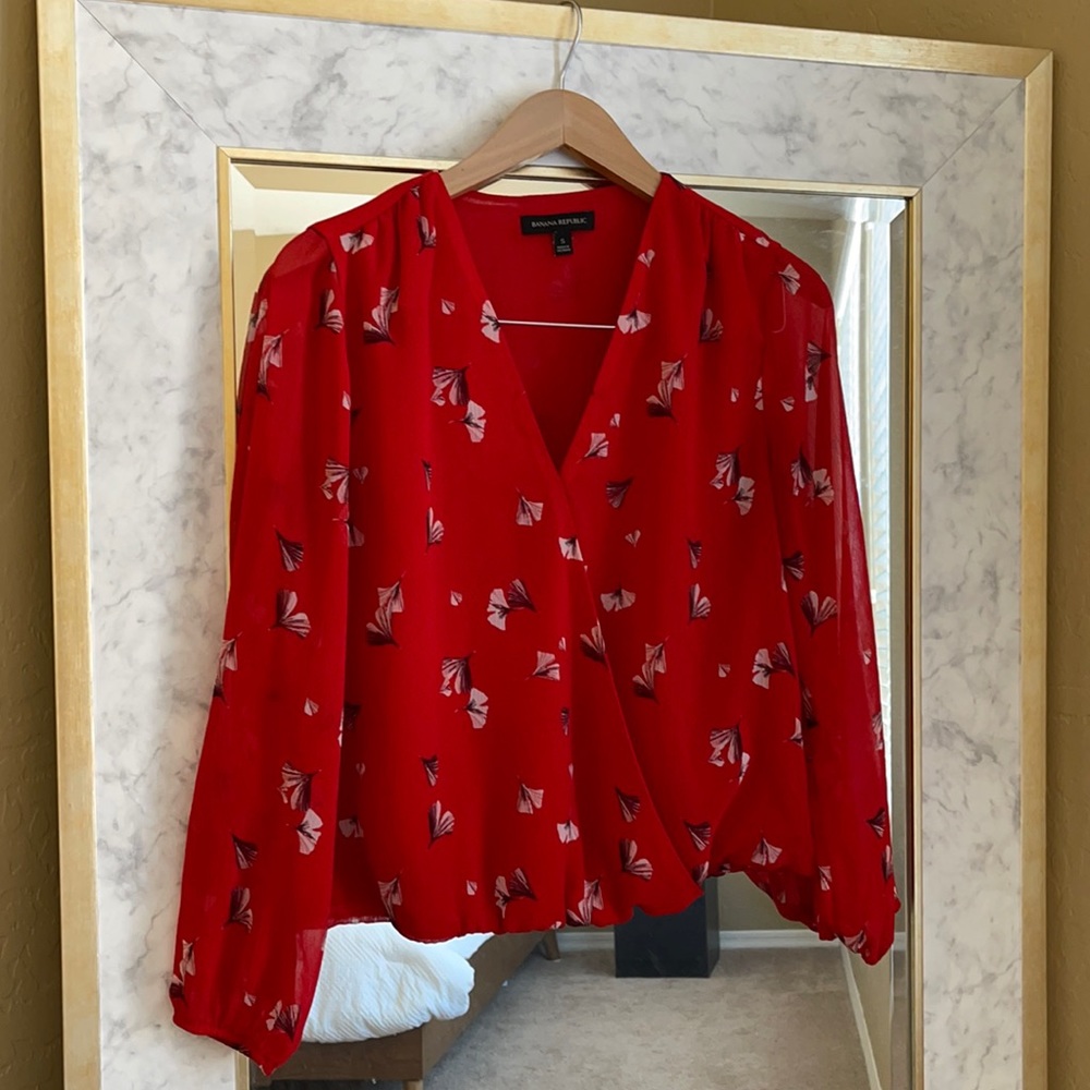 Banana Republic Red Floral Blouse